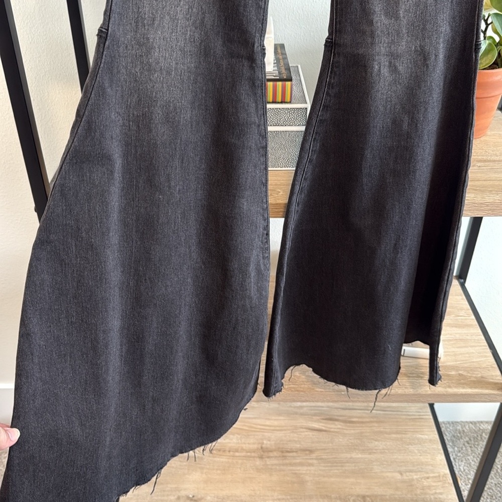 Free People High-Rise Washed Black Raw Hem Bell Bottom Extreme Flare Jeans, 27 - Picture 3 of 8